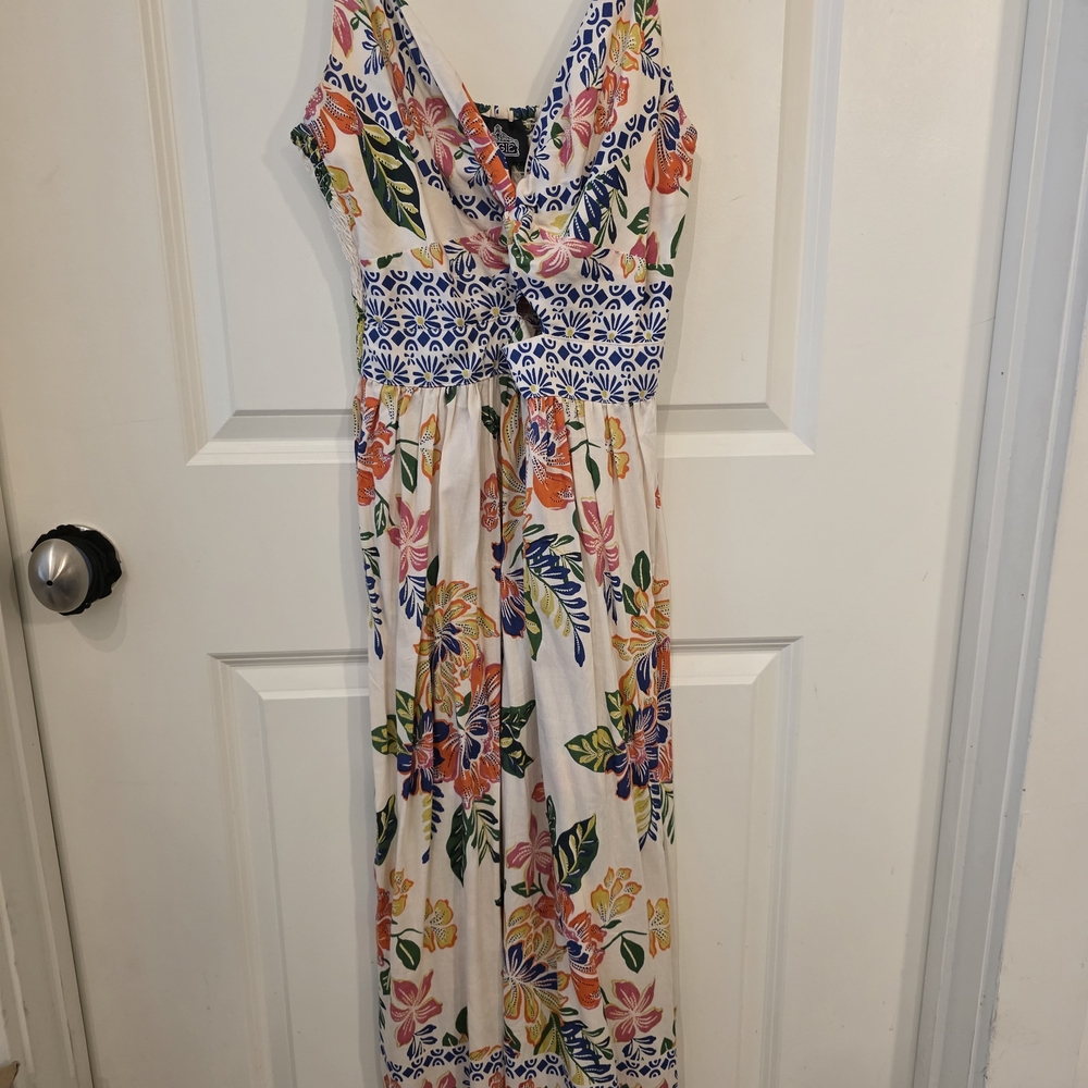 Floral Maxi Dress with V-Neck and Smocked Waist - White/Multicolor
